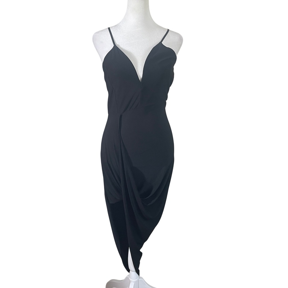 Womens Y2K Whimsigoth Witchy V-Neck Bodycon Asymetrical Dress Small Black LBD